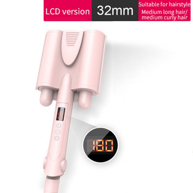 Rizador de pelo de cerámica de onda grande, rodillo de huevo ondulado profundo, pantalla LED, Triple barril automático, herramientas de peinado del cabello: 32mm / UK