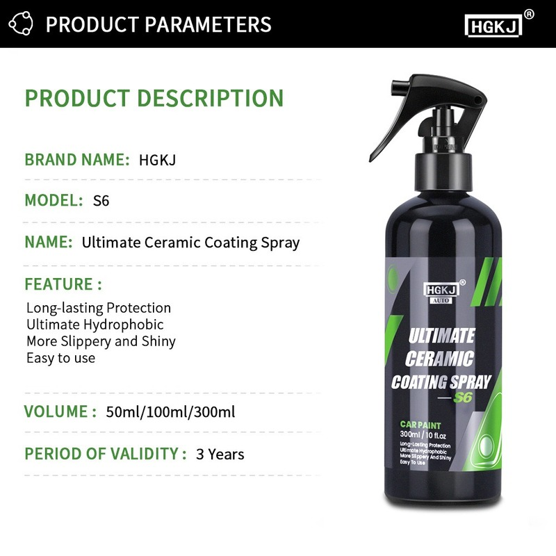 Kit de peinture de revêtement céramique 9H pour voiture, 300/100/50ml, pâte à polir, produits Nano, hydrophobe, couche rapide, cire liquide, HGKJ