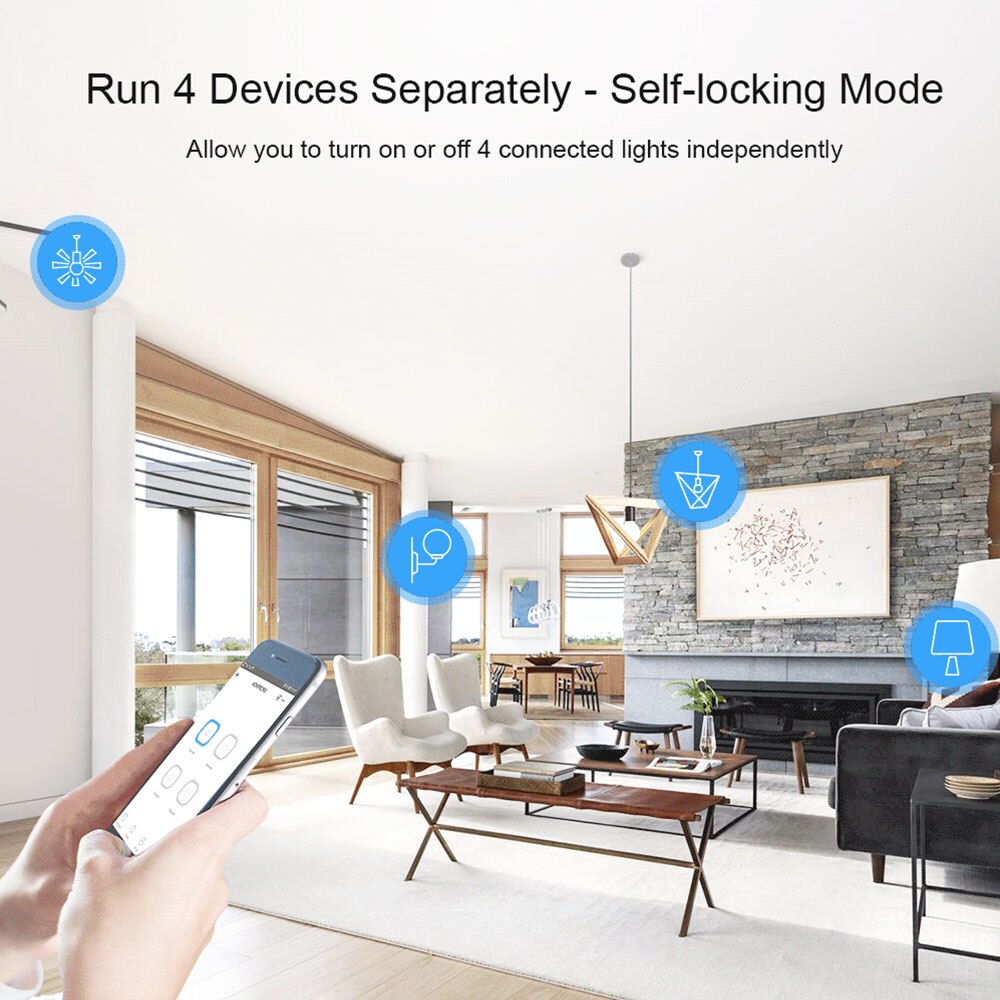 Sonoff 4CH PRO R3 4 Gang 433Mhz RF Smart Switch Interlock Self-Locking Inching Modes Remote Control via eWeLink APP Alexa IFTTT