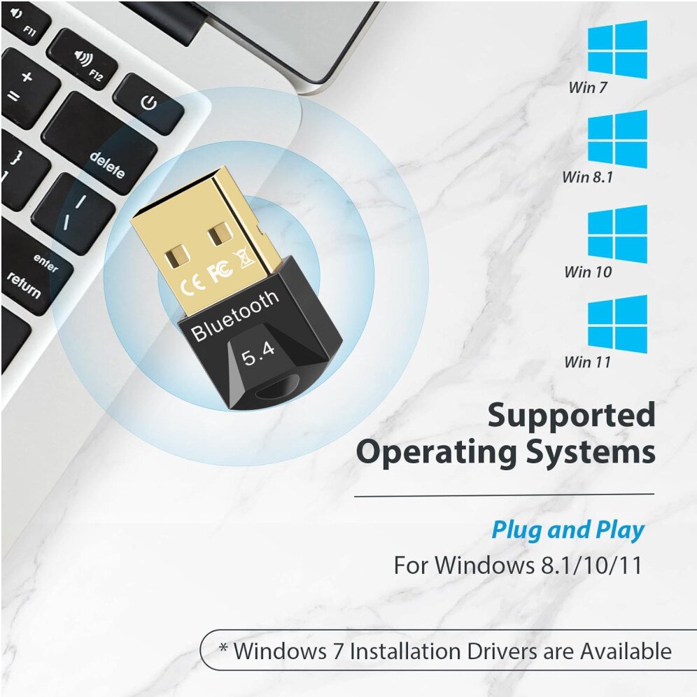 Dongle adattatore USB Bluetooth 5.4 per PC portatile - Trasmettitore ricevitore wireless per altoparlante Mouse Tastiera Cuffie Musica Audio