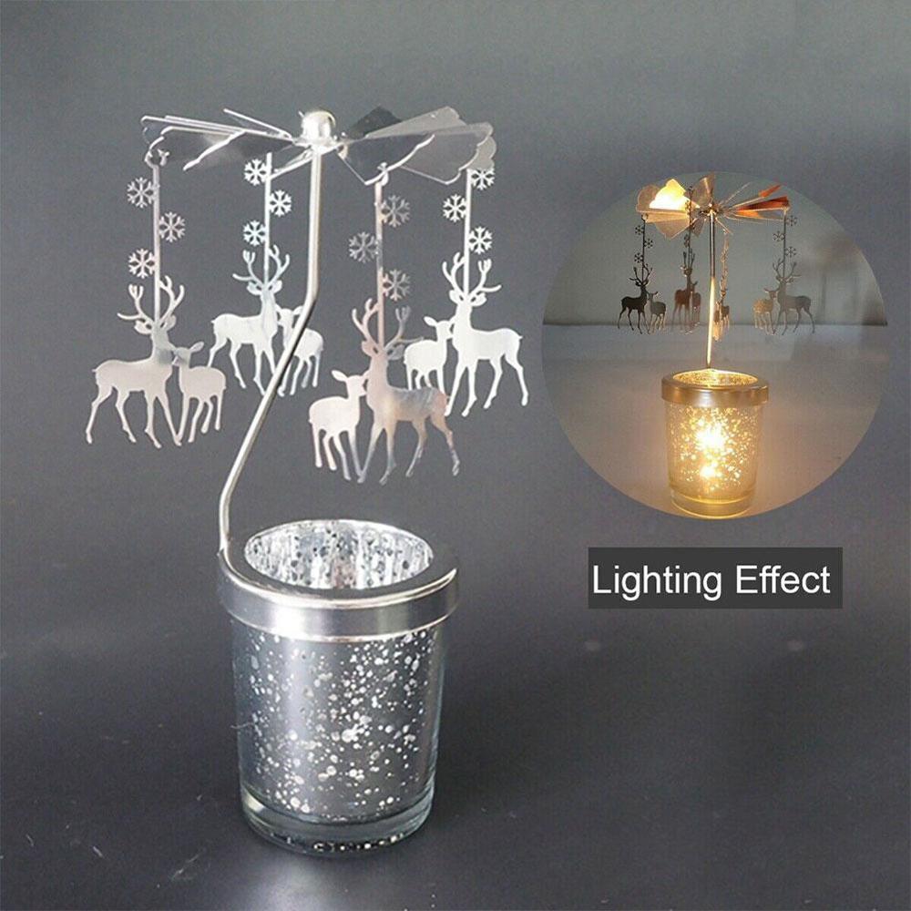Vela giratoria de cuento de hadas, soporte de luz de té de Metal, carrusel, rotación romántica, candelero para decoración del hogar, de arte