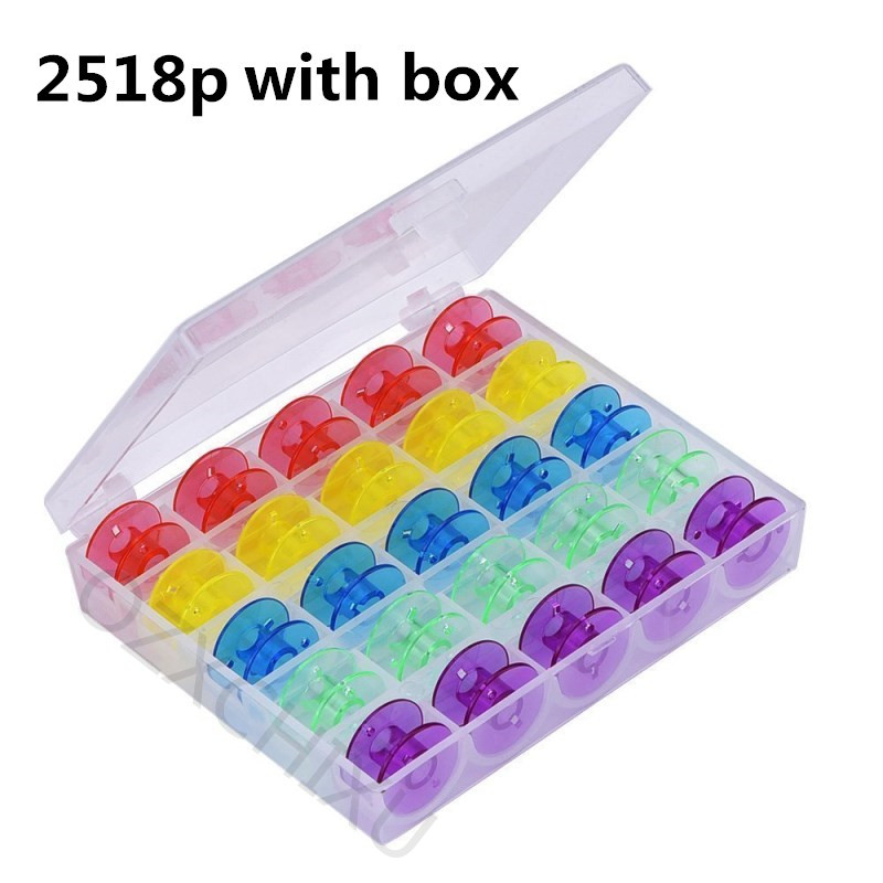 Carretes de plástico transparente para máquina de coser, 25 bobinas con caja de almacenamiento de hilo, accesorios de costura para el hogar, herramientas de costura, 1 Juego por lote: 14