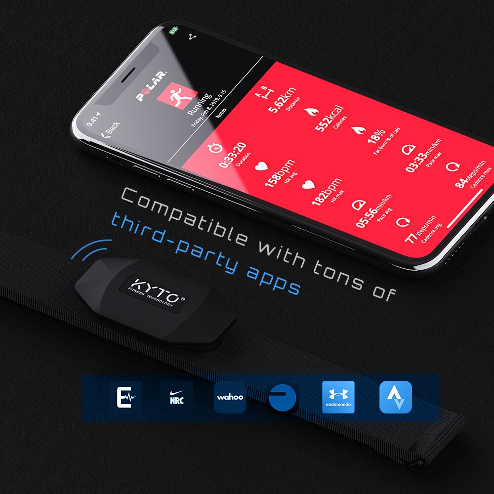 KYTO – moniteur de fréquence cardiaque, sangle de poitrine, Bluetooth 4.0 ANT, capteur de Fitness, Compatible avec ceinture Wahoo Polar Garmin