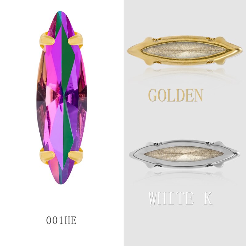 Paardenoogvormige strass steentjes met koperen klauwen om op kleding en tassen te naaien, koperen strass steentjes, kristalsteentjes set: 4 x 15mm gouden 10 stuks / Heliotroop