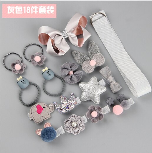 Children's Hair Accessories 18 Piece Set Girl Headdress Baby Korean Princess Super Fairy Cute Little Girl Hairpin Baby Hairpin: Light Grey
