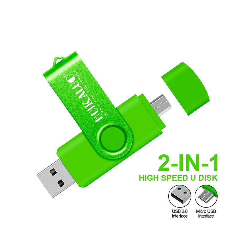 Movimentação alta 2.0 16gb 32gb 64gb 128gb 2 do flash de usb de quanlity otg micro em 1 disco pendrive pendrive u da vara de usb da memória da movimentação do flash: 64GB / green