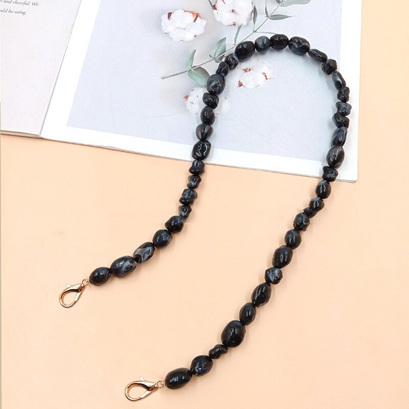 60cm DIY Austauschbare Tasche Griff Perle praktisch Kette Tasche Zubehör Handtasche Gurt Alle-spiel Acryl Schulter Taschen gürtel: Schwarz