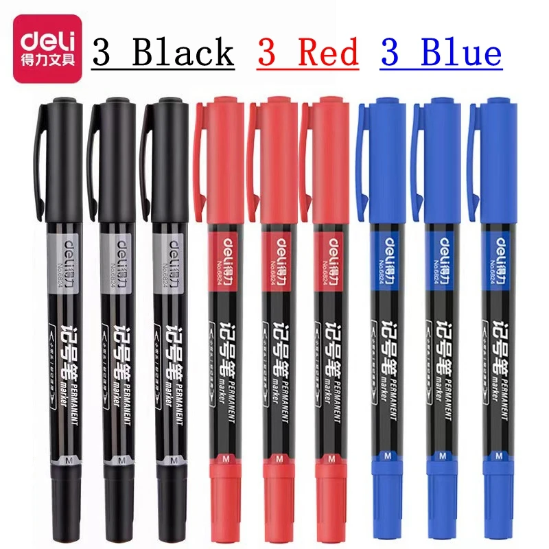 Deli 5/9pcs Twin Tip Permanent Marker Pens 0.5-1.2mm Nib Waterproof Ink Oily Black Ink Fine Point Paint Marker Pen Stationery: WHITE