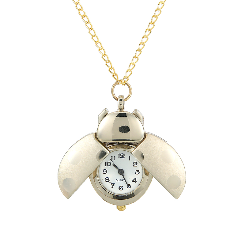 Reloj de bolsillo de mariquita y escarabajo para mujer y niña, cadena de Animal pequeño, collar con colgante de cuarzo Fob, de cumpleaños: Gold