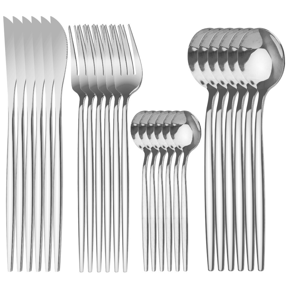 Merry Christmas Cutlery Set 24 Piece Christmas Dinnerware Knife Fork Spoon Set Tableware Christmas Decorations For Home: 24pcs Silver