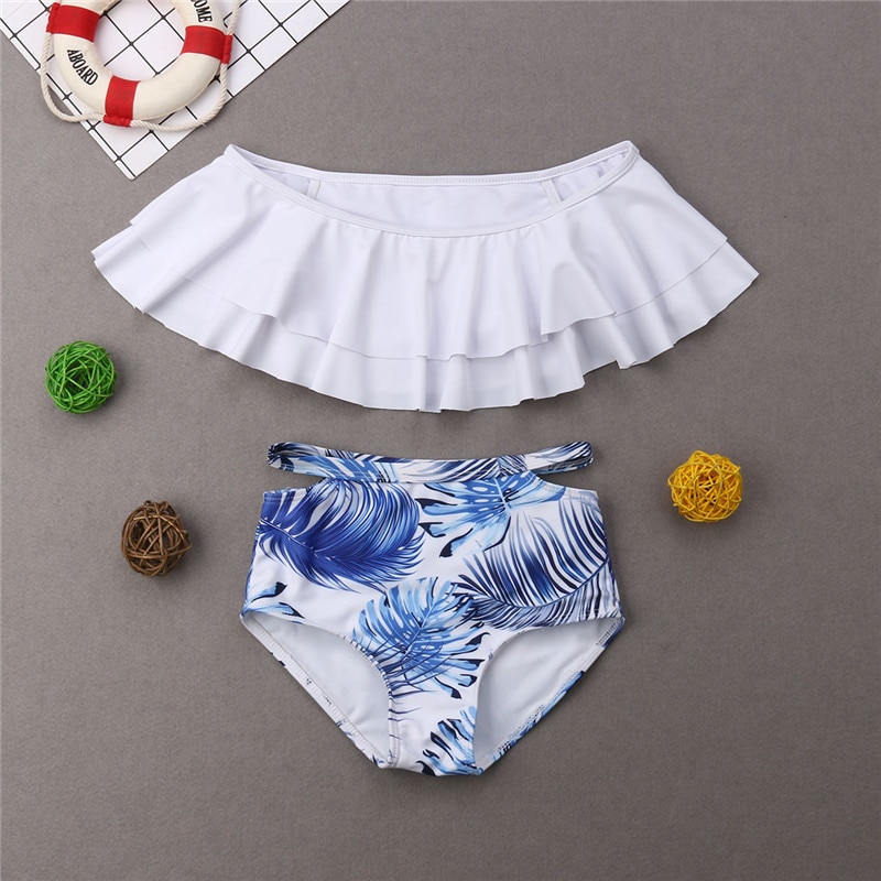 Sommer familie matchende badetøj forældre børn badedragt kvinder piger off shoulder bikini mænd drenge blade trunks badedragt