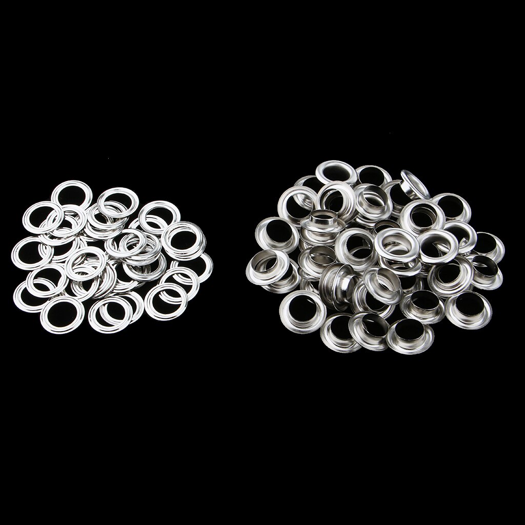 50 stykker metaløjler med skiver læderfittings til beklædningsgenstande: Sølv 20mm