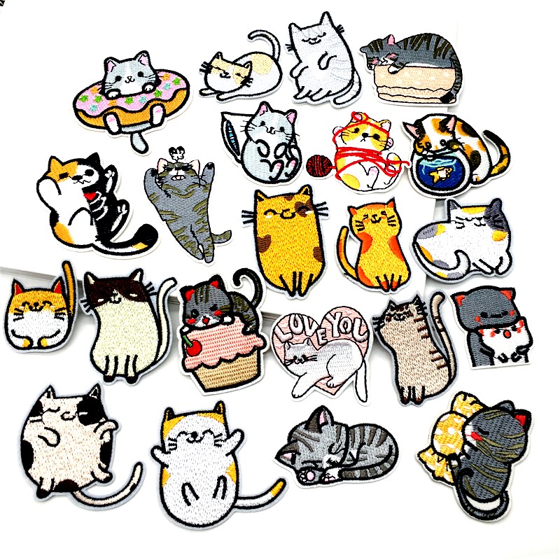 10 pièces dessin animé chat Applique broderie Patch pour vêtements Animal Patch fer sur patchs sur vêtements couture autocollant Patch: Default Title