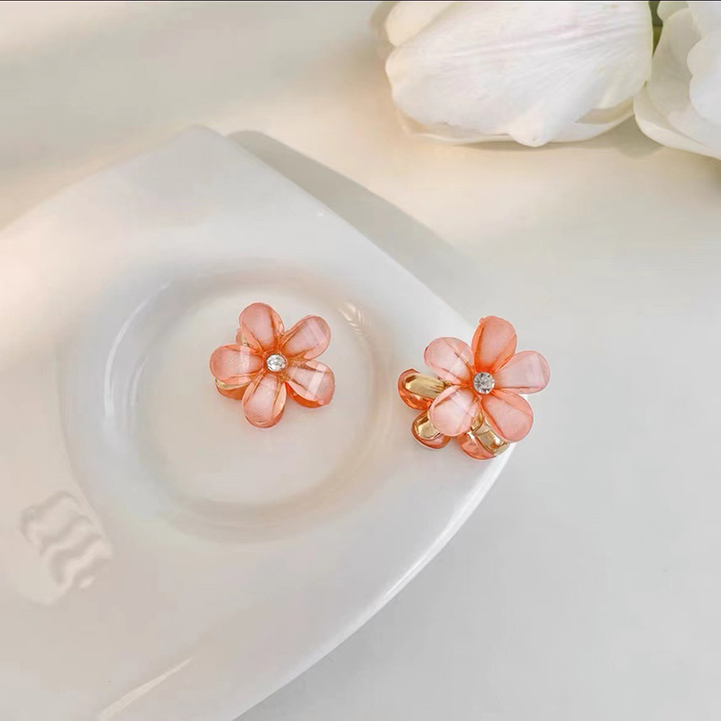 5pcs Double Side Crystal Flower Hair Claw Rhinestones Alloy Hair Clamp for Girls Sweet Summer Side Clip Hair Styling Accessories: Orange