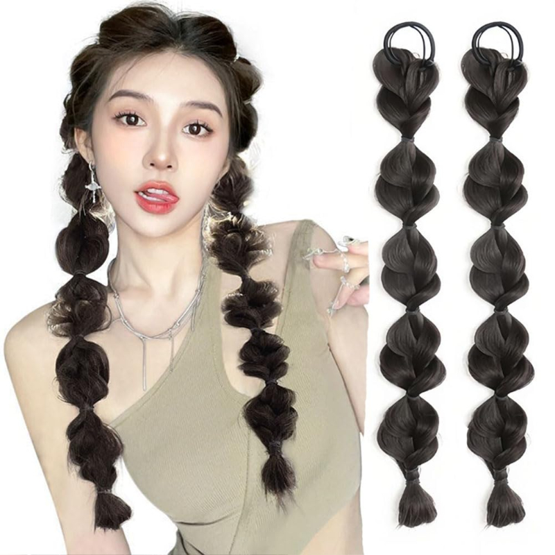 Postiche synthétique tressée en queue de cheval pour femmes et filles, une pièce d'extensions de cheveux à bulles de chignon, perruques de lanterne avec cheveux