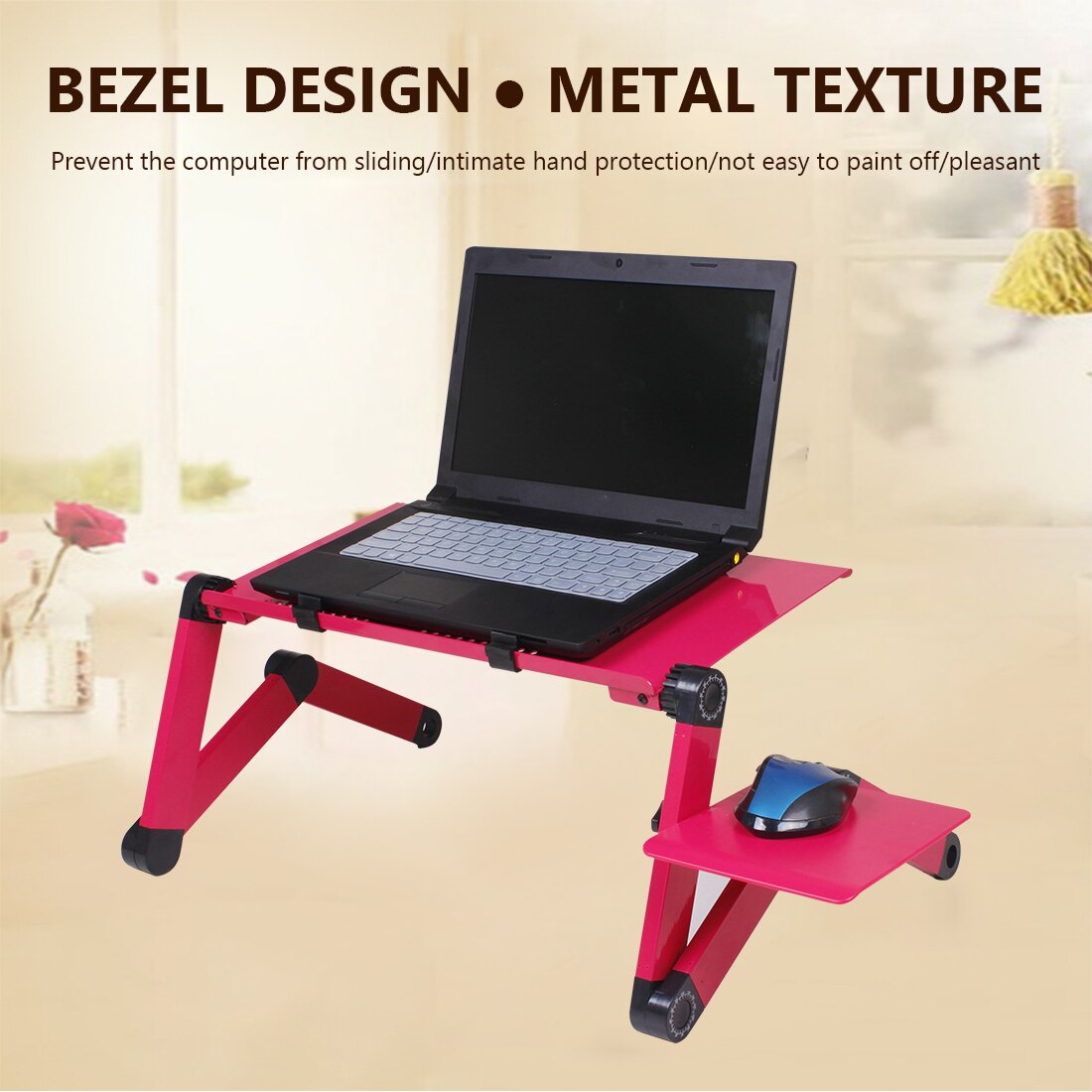 Portable Laptop Desk Adjustable Notebook Desk Aluminum Bed Lapdesk Tray PC Table Stand Notebook Table Desk Stand With Mouse Pa