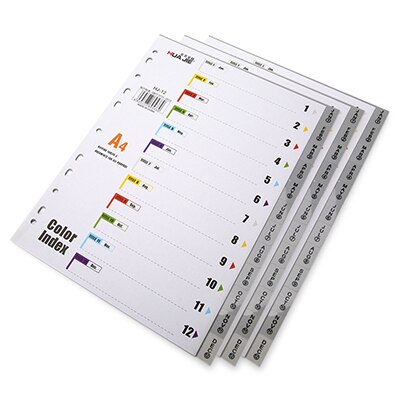 Farverigt løsbladet  a4 bindemiddel indeksdelere arkivmappe papirdelere planlægning notesbog bogmærke kontorbindende forsyninger hj -5: Hj -12 (12 sider)