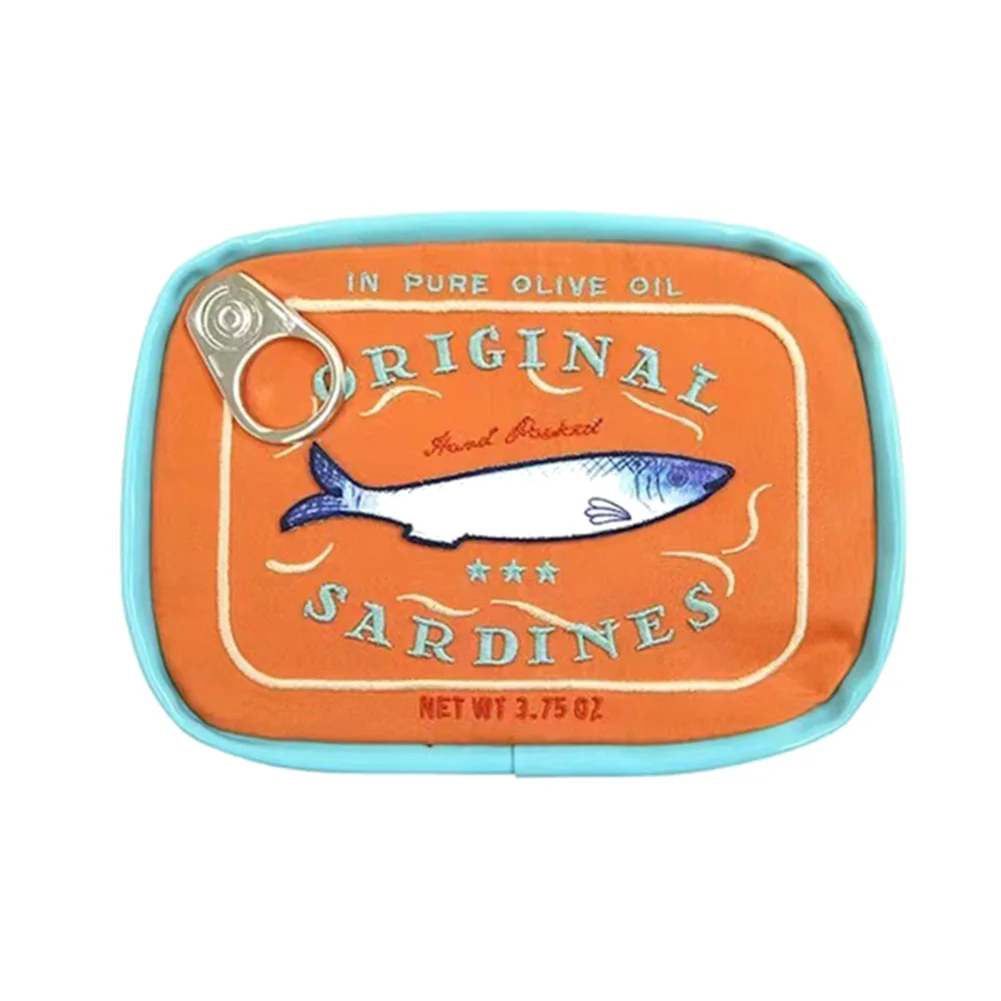 Bolsa de cosméticos bonita con forma de latas de sardinas, paquetes divertidos, bolsa de aseo portátil creativa, bolsas de maquillaje pequeñas y suaves con cremallera a la: Morado