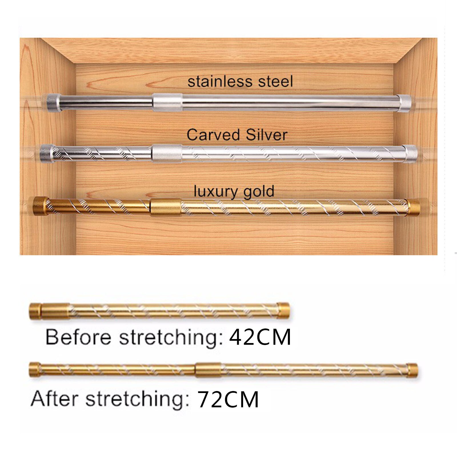 Wardrobe Hanging Poles Telescopic Rods Wardrobe Thickening Hangers Cabinet Hanging Rod Accessories Stainless Steel 420-720mm