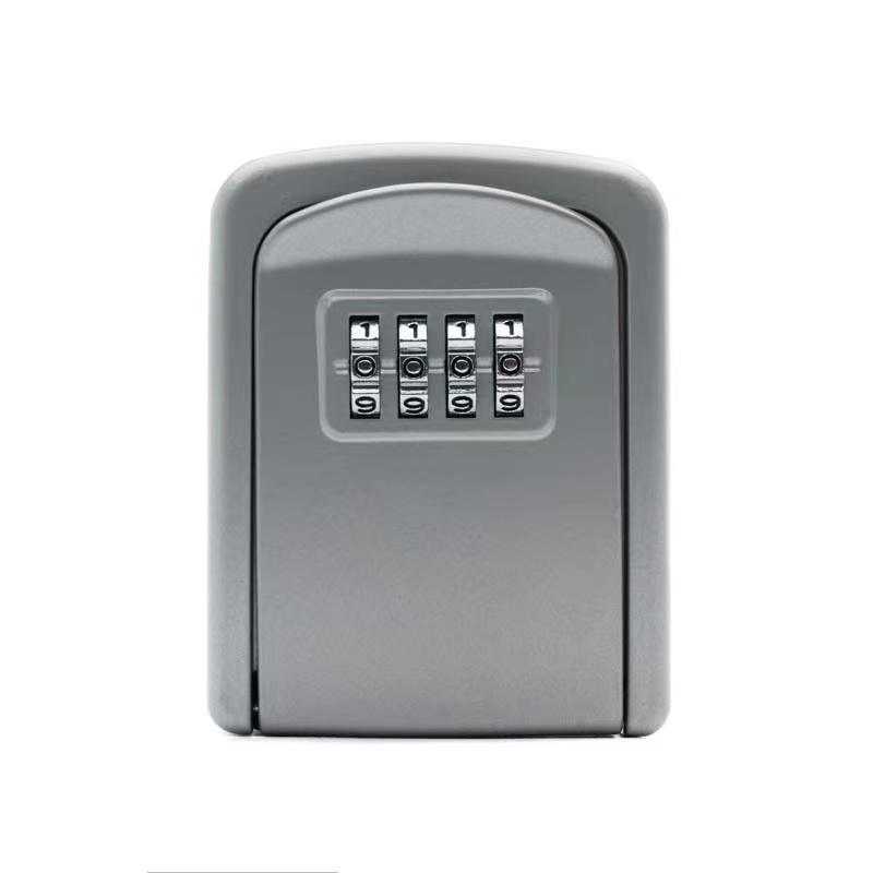 Aluminum Alloy Password Key Lock Box Storage Key Wall Mounted Key Safe Waterproof Outdoor Key Box 4-digit Password: Silver