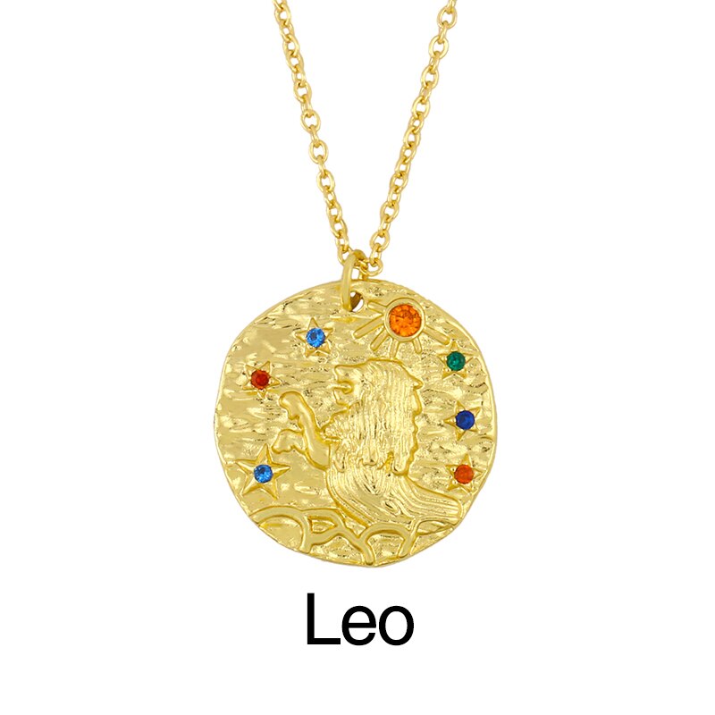 FLOLA Oro Catena Costellazione Zodiacale Collana Per Le Donne di Cristallo 12 Segno Zodiacale Collana Pendenti Con Gemme E Perle CZ Gioelleria Raffinata E Alla Moda del Regalo nker03: Leo