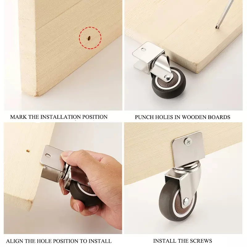 Rotary Caster Wheels 4pcs Locking Carrier Wheel Swivel 360°degree Furniture Children's Bed Moving Noiseless Castor With Brake