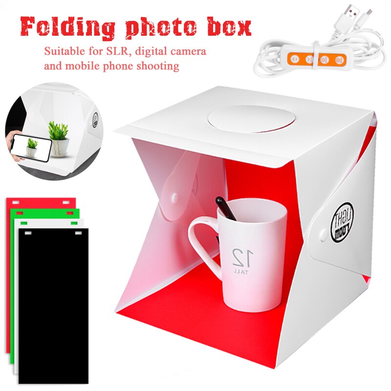 Portable Mini Photography LED Lightbox Tent+4 Backdrop Cloth USB Port Studio Room Tabletop Shooting Background Decoration
