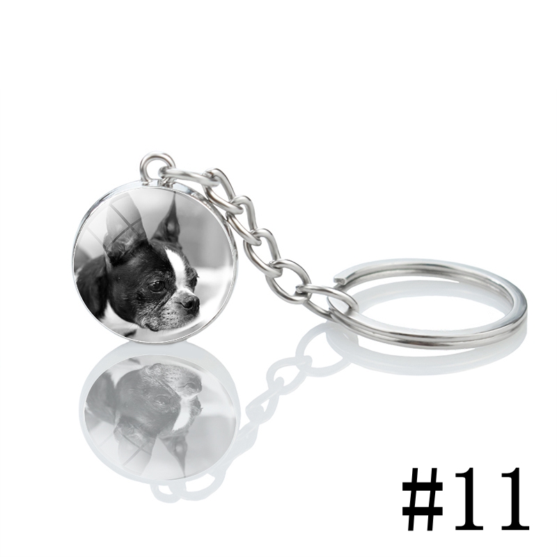 Men's Boston Terrier Keychain Black and White Dog Photo Glass Ball Pendant Keyring Decoration Pendant for Women: Gold
