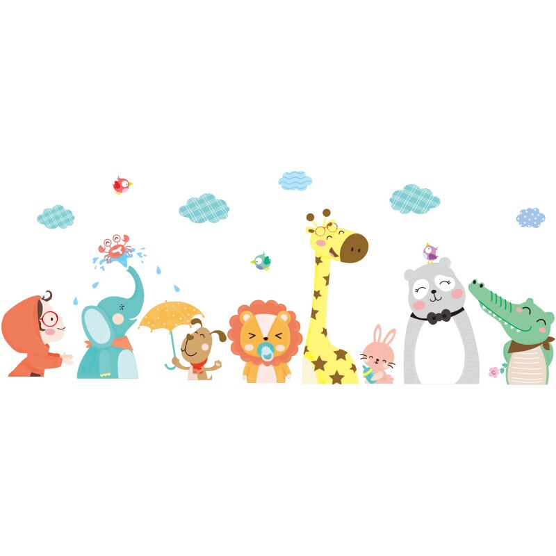 Jungle Animal Wall Decals - Giraffe, Bear, Rabbit Playing Ring Toss, Peel & Stick - View #3