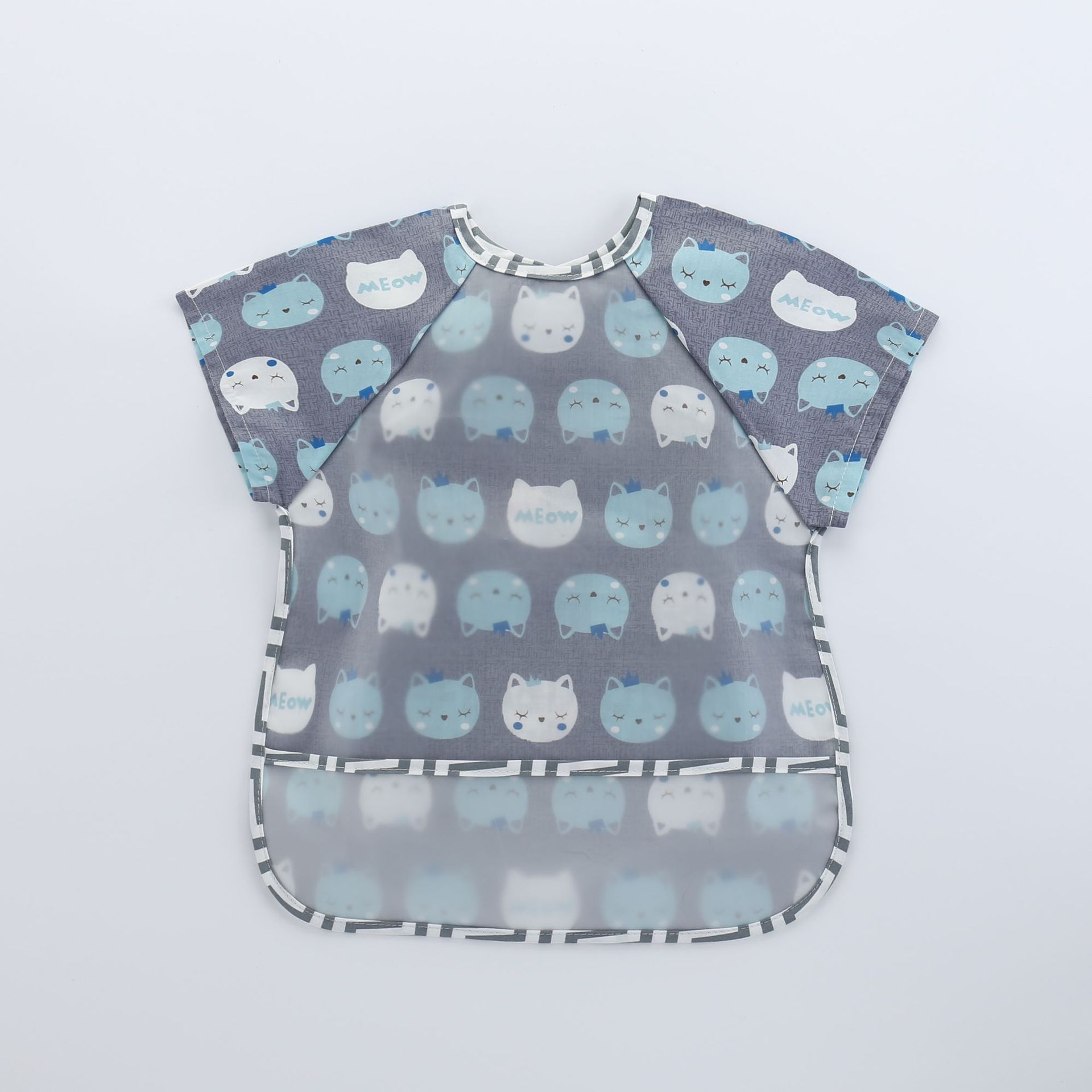 Bavoirs imprimés imperméables pour bébés, tablier à manches courtes avec fermeture arrière à crochet et boucle: little cat