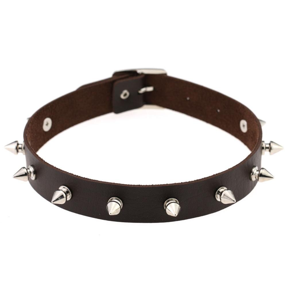 Punk Lady Gothic Leder Halsband Herz Kette Spike Niet Schnalle Kragen Halskette: coffee