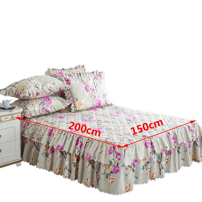 150*200 cm Sprei Queen Bed Rok Verdikte Laken Eenpersoonsbed Stof Ruches Bloem Patroon bed cover lakens
