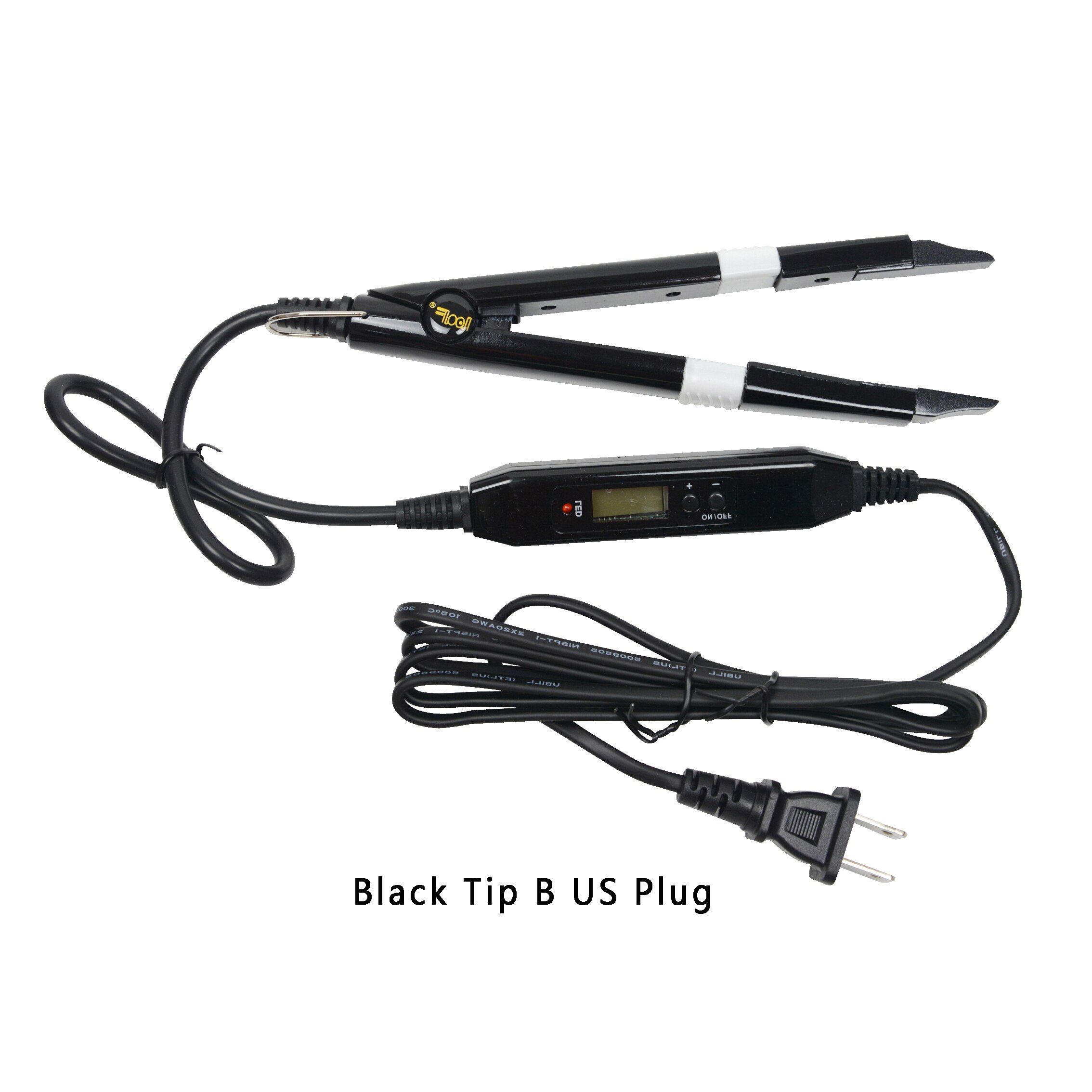 Extensión de cabello por fusión, Conector de hierro, herramientas de unión de queratina, Conector de calor de fusión de temperatura ajustable, 1 ud.: Black TIP B US Plug