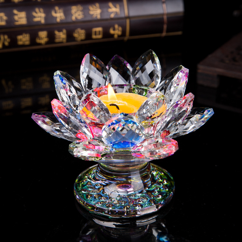 7 farger krystall lotus lysestake telysholdere lotusblomst figurer ornament fest middag dekor