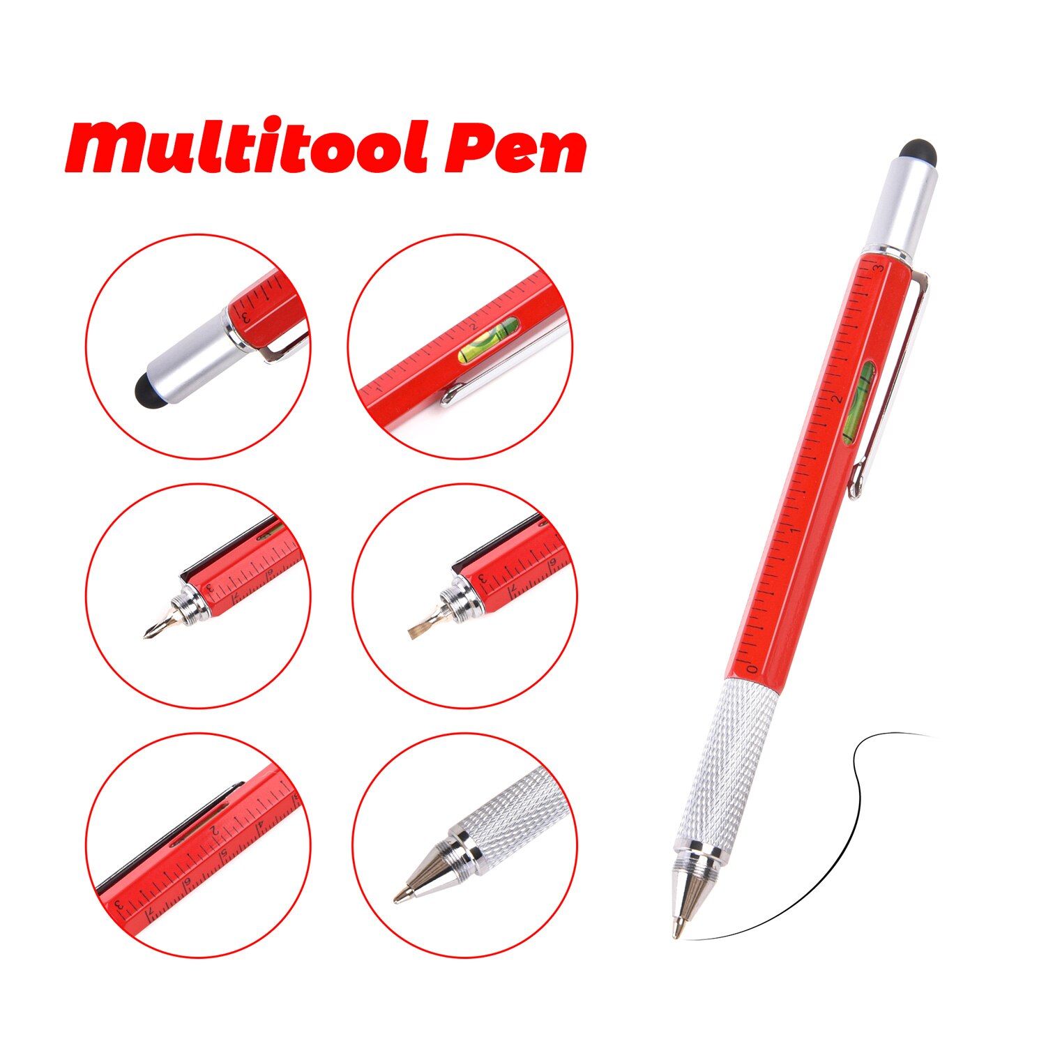 7 In1 Multifunction Handheld Screwdriver Tool Ballpoint Pen Measure Technical Ruler Screwdriver Touch Screen Stylus Spirit Level