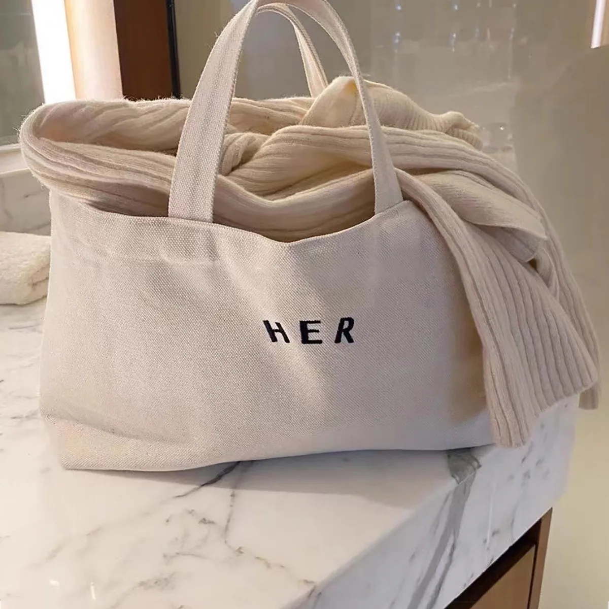 Lente Koreaanse Instagram Literaire Letters Mode Canvas Bento Lunchbox Tas Minimalistische Handtas Trendy