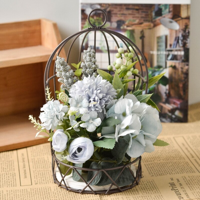 Jaula de medio Pájaro de Hierro para colgar en la pared, soporte de flores artificiales, adorno de ramo, decoración de pared de boda, balcón, accesorios de decoración del hogar: 8