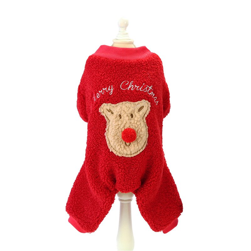 Weihnachten Elch Welpen Hund Jacke Overall Winter Warme Haustier Kleidung für Kleine Hunde Chihuahua Yorkies Katze Overall Mascotas Kleidung: rot Overall / M