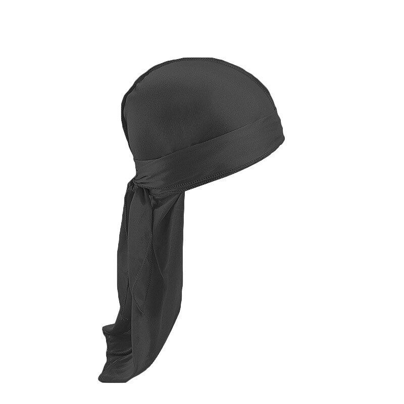 Satijnen zijdeachtige durags haarmutsen vrouwen pruiken tulband mannen effen kleur hiphop pet lange staart hoofddoek haarstylingtool wrap: Zwart