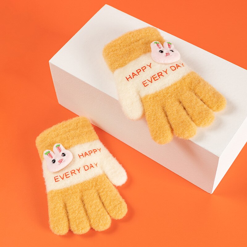 Wecute 12*6Cm Kind Winter Warm Handschoenen Voor Jongens Meisjes Kleuterschool Vijf-Vinger Handschoenen Gebreide Jacquard Leuke cartoon Zachte Kawai