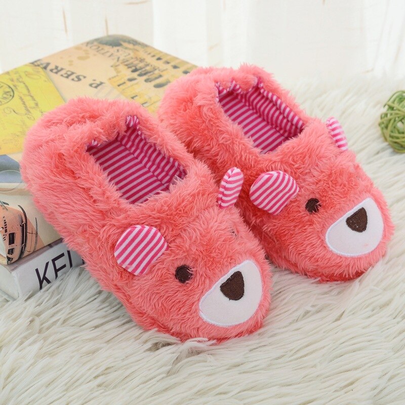 Kocotree – pantoufles d'hiver pour enfants garçons et filles, chaussures de maison confortables et chaudes en coton avec cochon de dessin animé: Red bear / 10(Insole 15.5 cm)