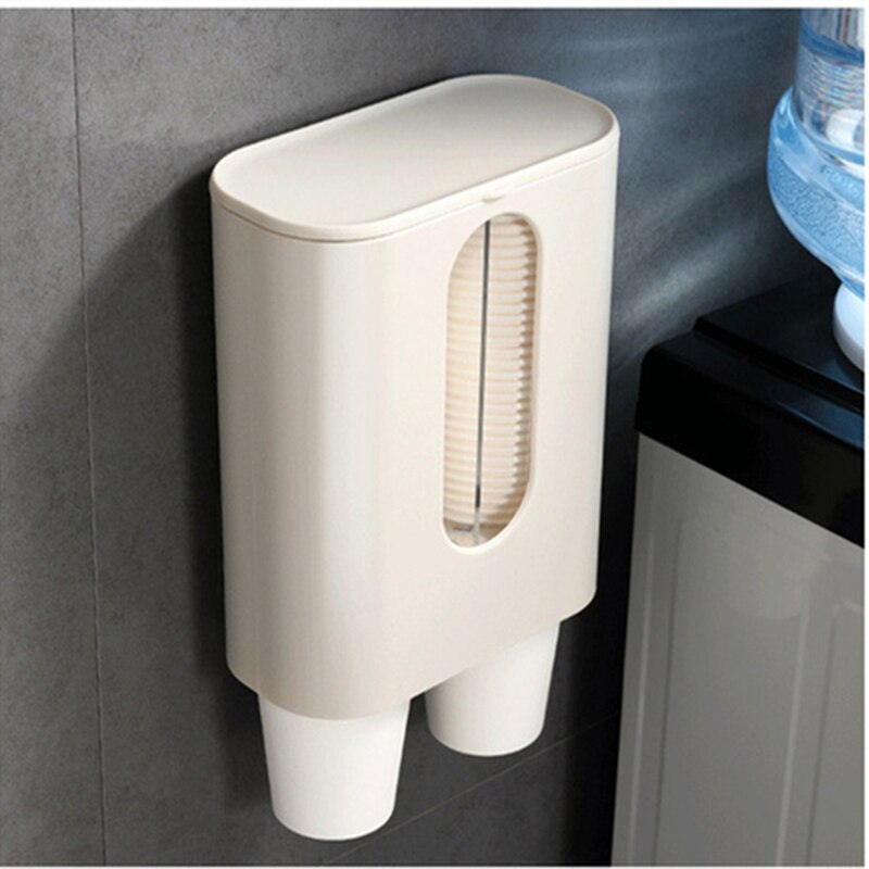 Wegwerp Beker Remover, Punch-Gratis, Waterdicht En Stofdicht Water Dispenser In Openbare Plaatsen, dubbele Buis Papier Bekerhouder: Beige