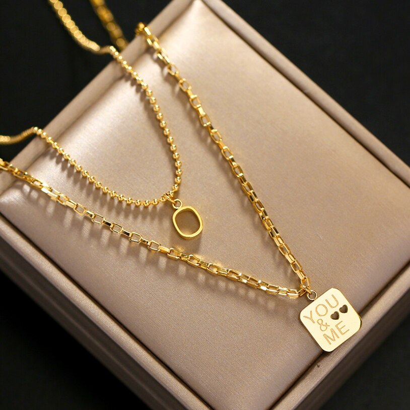 316l stainless steel new jewelry hollow heart shape she & me charms chain choker necklaces pendants for women girlfriend