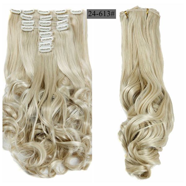 Luksus til fletning 50cm fremhævede farve syntetiske clips ins hårstykker bølget syntetisk clip on hair extensions 50cm 8 stk/sæt: 24-613