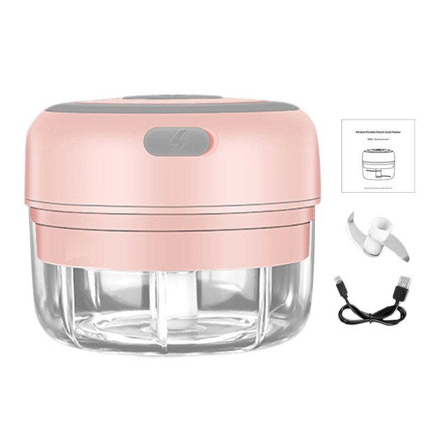 100/250ml Mini USB Wireless Electric Garlic Masher Press Mincer Vegetable Chili Meat Grinder Food Chopper Kitchen Tools: 100ML pink