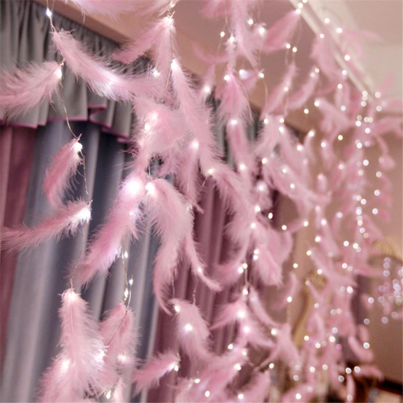 Usb Gordijn Lichten Feather Fairy Lights Garland Op Batterijen Led String Lights Slaapkamer Decoratie Kerst Outdoor Festoen
