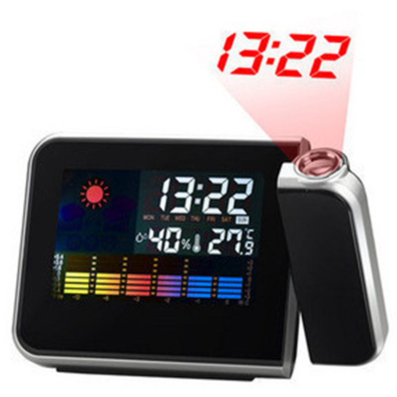 Alarme de Projection numérique LED, Station météo, thermomètre de bureau, affichage de l'heure et de la Date, projecteur, calendrier, chargeur USB