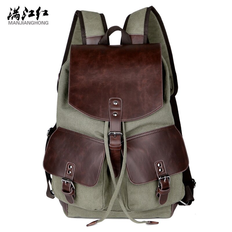 Vintage Canvas Rugzak Mannen Rugzakken Leisure Rugzak Reizen Schooltas Laptop Rugzak Mannen Vintage Schouder Bookbags Retro Tas: Army Green