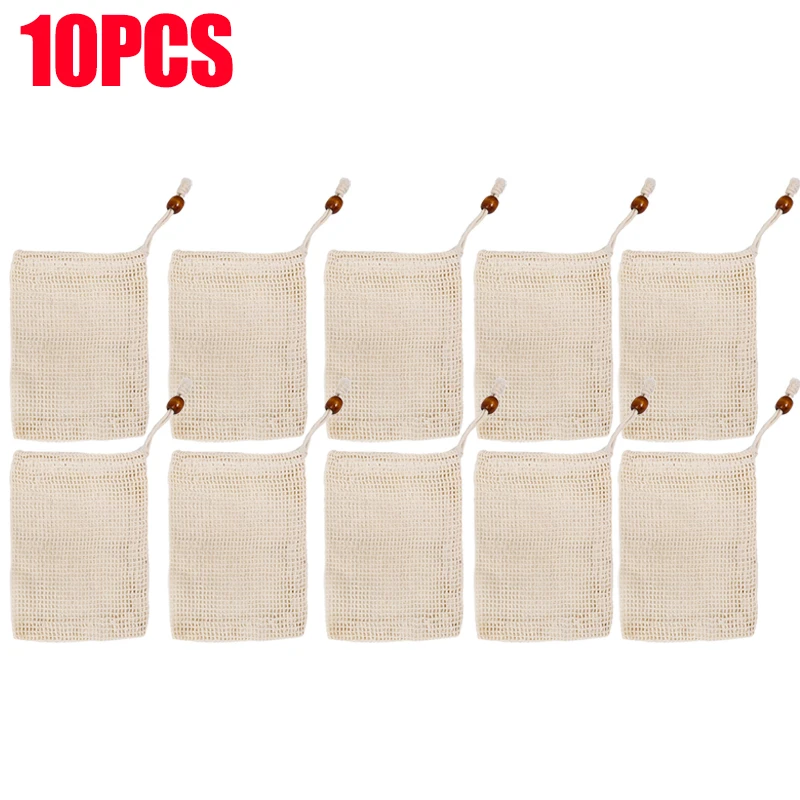 Bolsas de jabón colgantes de lino y algodón Natural, bolsa de red para jabón espumoso, bolsas de red limpiadora de jabón corporal, Herramientas de limpieza de ducha para el hogar, 1/10 Uds.: Beige
