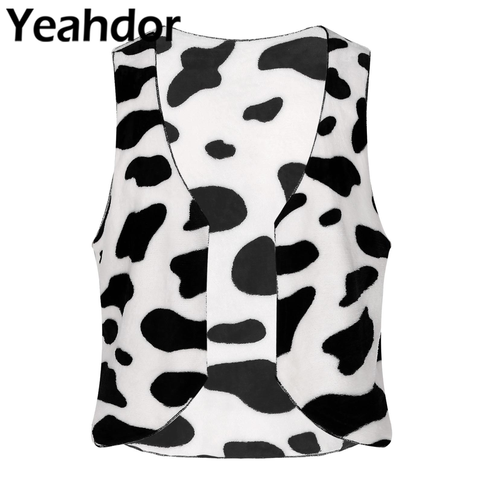 Gilet da uomo con stampa mucca occidentale Costumi hippie vintage per adulti Gilet senza maniche per festival musicali e abiti di carnevale